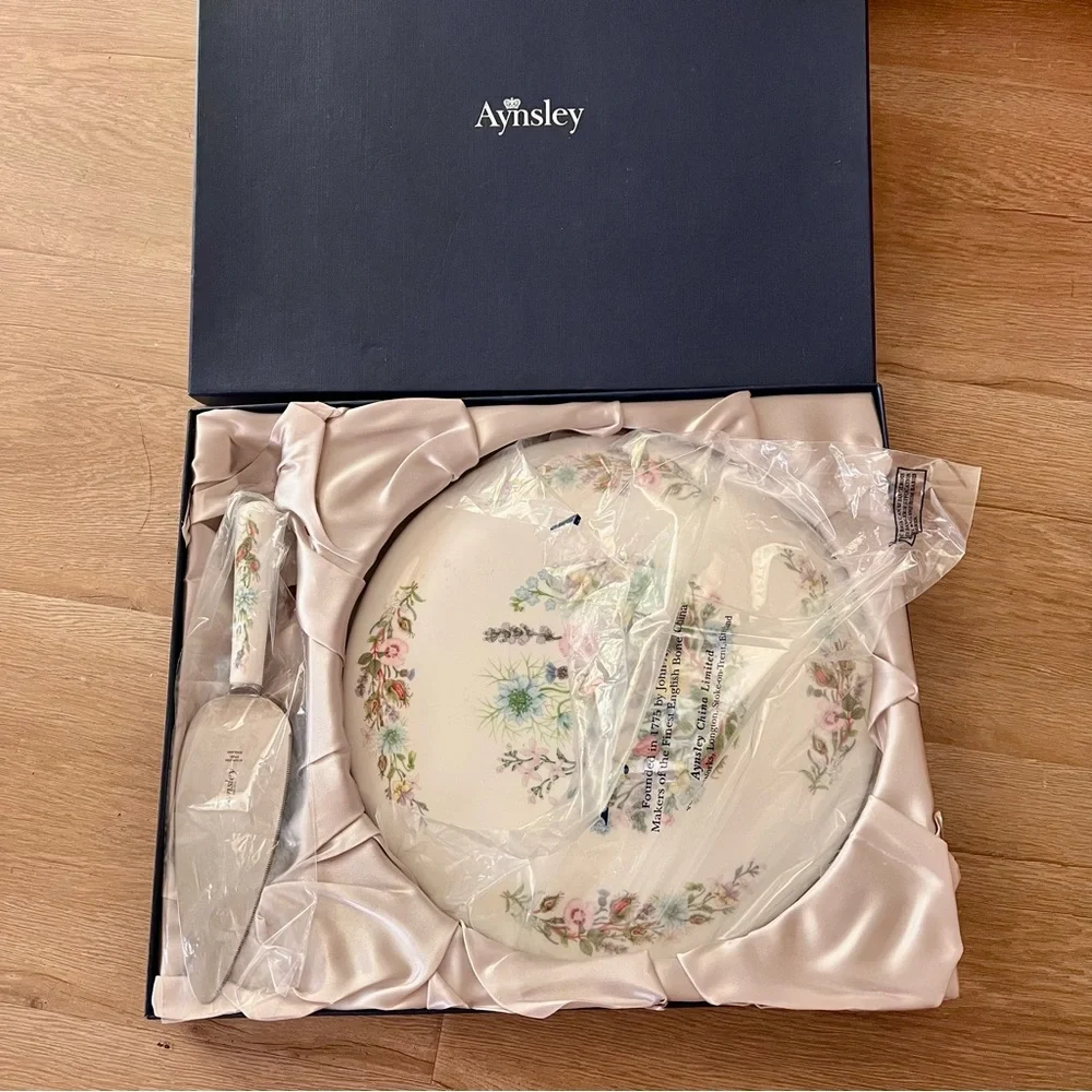NIB Aynsley WILD TUDOR Fine Bone China Gateau Cake‎ Plate & Server Knife 10.5”